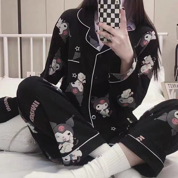 Kuromi Inspired Black Long Sleeve Pajama Set