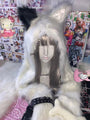 Y2K Black and White Plush Fuzzy Kitty Ear Hooded Scarf