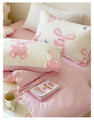 Pink Bunny Soft Kawaii Aesthetic Cotton Bedding Duvet Cover Set Single Twin Queen Size