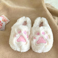 Kawaii Cute Cat Paw Plush Slippers in Pink and Cream White