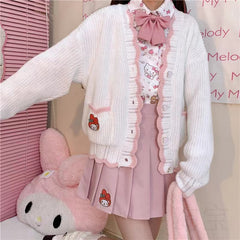 My Melody Inspired Pink and White Wavy-edge Cardigan – PeachyBaby