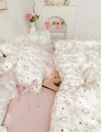 Star and Teddy Bear Pattern Soft Aesthetic Pink Cotton Bedding Duvet Cover Set