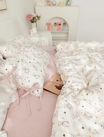 Pink Teddy Bear Pattern Aesthetic Kawaii Cute Cotton Bedding Duvet Cov –  PeachyBaby