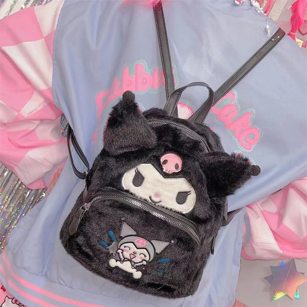 Kuromi and Hello Kitty Inspired Plush Mini Backpack