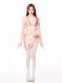 Cute Kawaii Aesthetic Pink Metallic Bikini with Tie Skirt