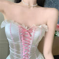 Soft Aesthetic Pink Lace-up Corset Dress