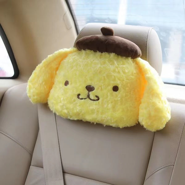 Pompompurin Inspired Plush Kawaii Headrest Neck Pillow and Seatbelt Cover