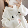Kawaii Cute White Plush Smiley Face Hooded Long Sleeve Top Sweatshirt