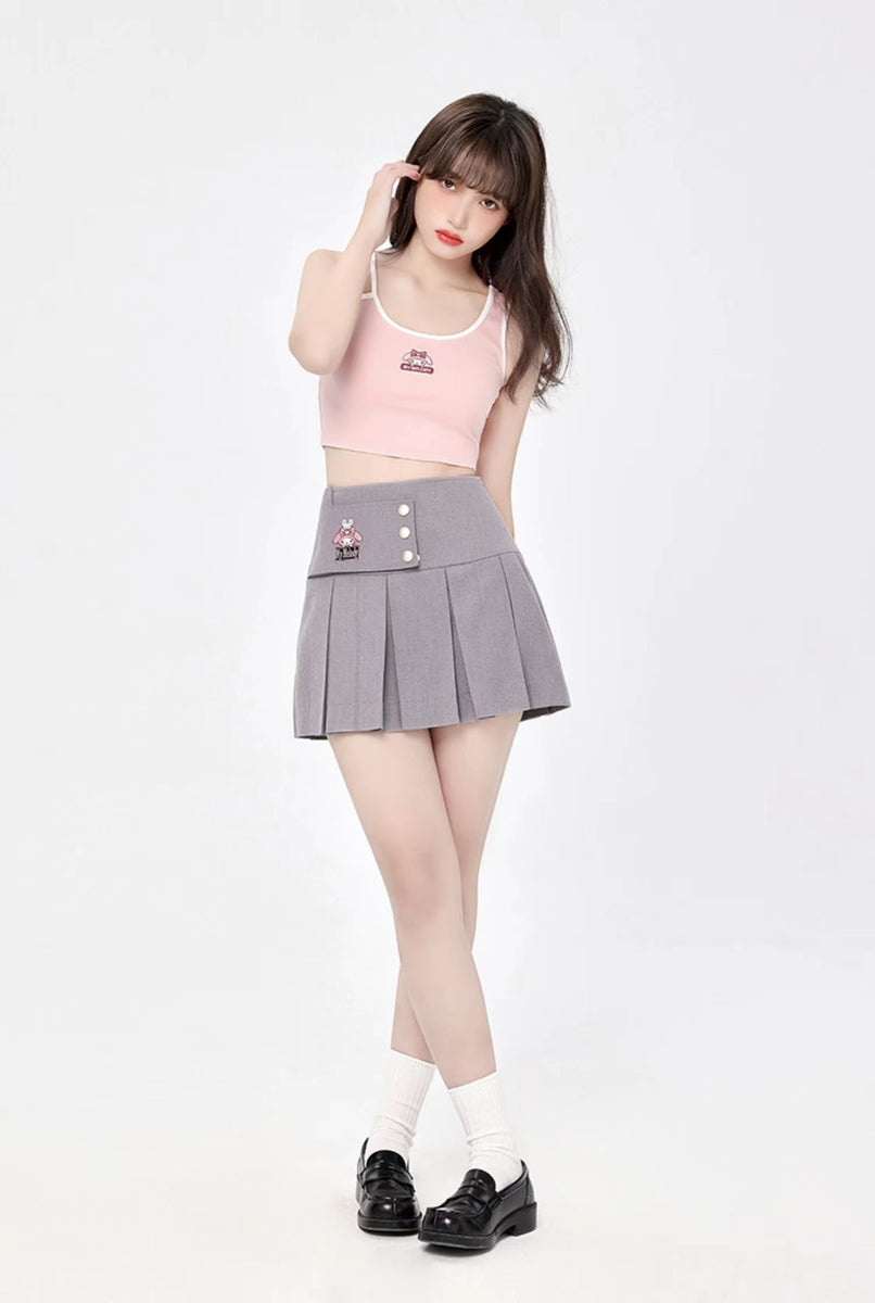 My Melody & Kuromi Asymmetrical Cami Top and Mini Pleated Skirt ...