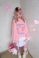 Aesthetic Y2K Beautiful Kitty Pink Cold Shoulder Long Sleeve Top