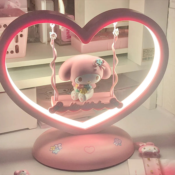 My Melody on a Swing Heart Shape Night Light Table Lamp