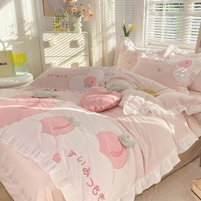 My Melody Inspired Pink Cotton Duvet Sheet Bedding Set Queen Twin King –  PeachyBaby