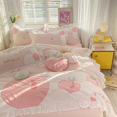 Pink Teddy Bear Pattern Aesthetic Kawaii Cute Cotton Bedding Duvet Cov –  PeachyBaby