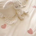 Cute Elegant Princessy Cream White Heart Pattern Simple Ruffle Edge Duvet Cover Set Single Twin Queen Size