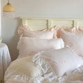 Elegant Minimalist Baby Pink Lace Ruffle Edge Cotton Duvet Cover Set Single Twin Queen King Size