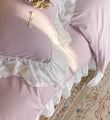 Elegant Minimalist Pastel Purple Lace Ruffle Edge Cotton Duvet Cover Set Single Twin Queen King Size