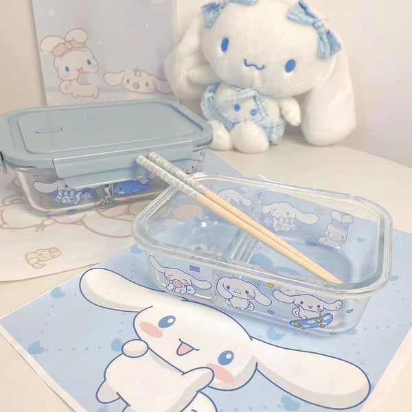 Cute Kawaii Cinnamoroll Inspired Divided Meal/ Food Glass Container with Lid