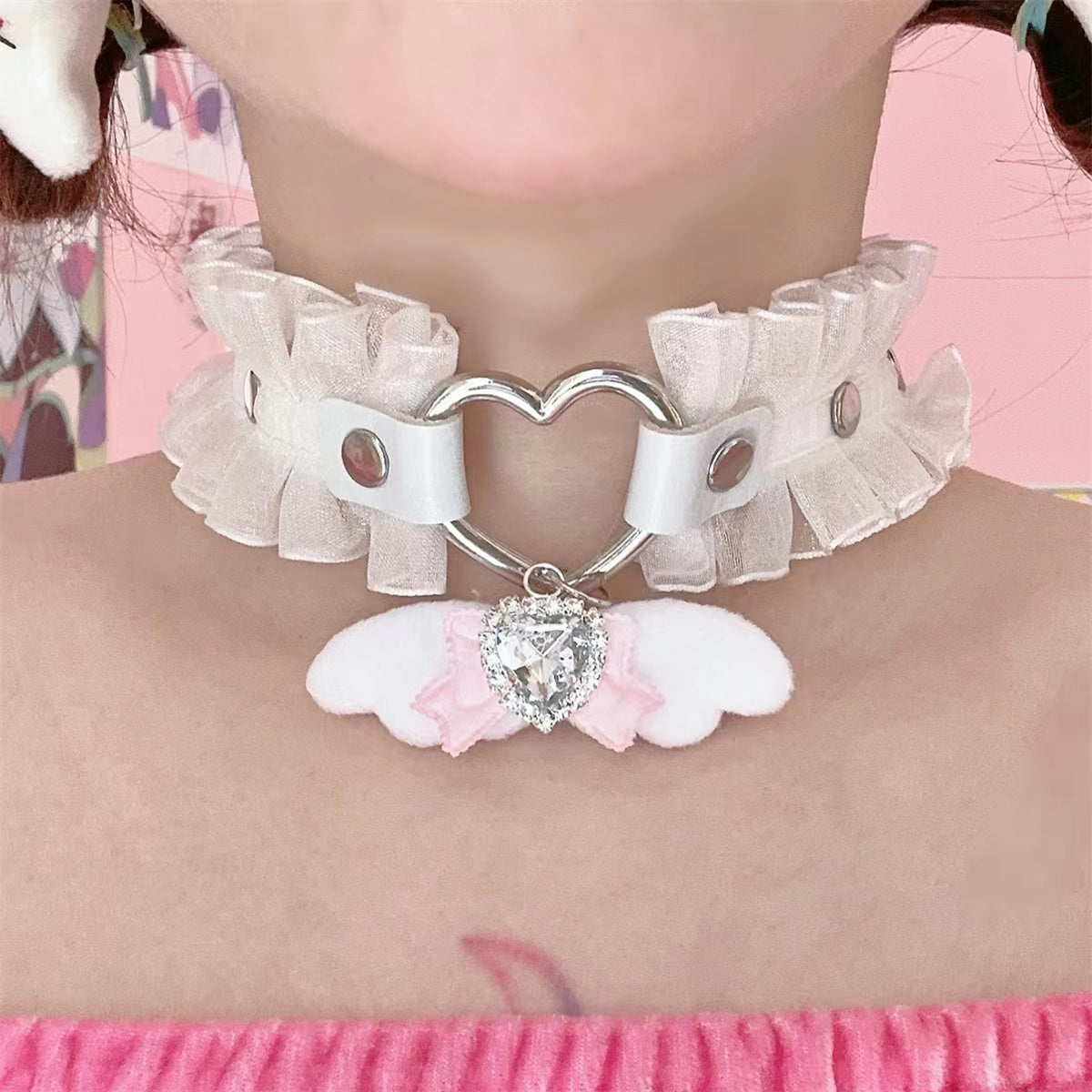 Kawaii Lolita Angelic Lace Choker in Black White Pink – PeachyBaby