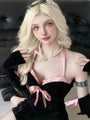 Dolly Aesthetic Black Velvet Bodycon Little Black Dress with Pink Bows