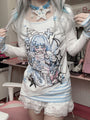 Kawaii Aesthetic Anime Girl Pastel Pink Blue Black Long Sleeve Top