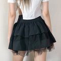 Black Ruffled Layer Skirt with Front Lace Up Deign