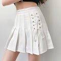 White Pleated Skirt with Lace Up Tie on One Side