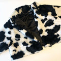 Cow Pattern Black and White Fluffy Plush Crop top Style Jacket