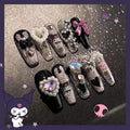 Kuromi Inspired Black Pink and Glittering Press on 3D False Nails Set 【Does Not Include Liquid Glue】