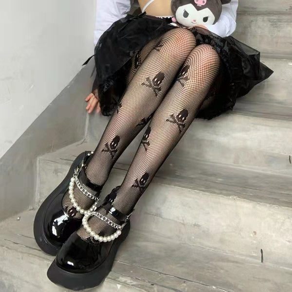 Skeleton Black Fishnet Pantyhose Stockings Tights Kawaii Cute Punk