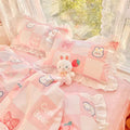 Cute Bear and Bunny Pink Ruffle Edge Cotton Bedding Duvet Cover Set Single Twin Queen Size