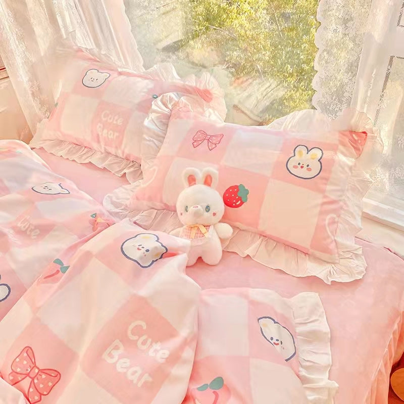 My Melody Inspired Pink Cotton Duvet Sheet Bedding Set Queen Twin King –  PeachyBaby