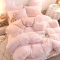 Sakura Pink Fluffy Faux-fur Bedding Duvet Sheet Set Single Twin Queen King Size