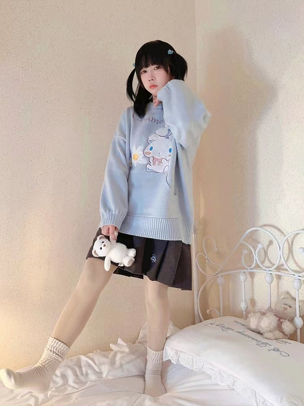 Cinnamoroll and Daisy Blue Sweater with Front Pocket Jumper
