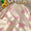 Kawaii Bunny Heart Pattern Pink and Blue Sweater