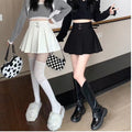 Kawaii Aesthetic High Waisted Double Belt Black White Khaki Pleated Skirt