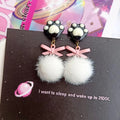 Kawaii and Cute Kitty Paw Fluffy Ball Stud Drop Earrings