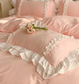 Baby Pink Ruffle Edge Bedding Duvet Sheet Set Queen Size