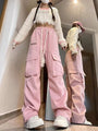 Pink K-pop Kawaii Cute Aesthetic Drawstring Cargo Sweatpants