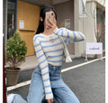 Black White Blue Heart Cut-out Stripe Long Sleeve Sweater Jumper