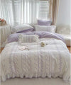 Purple Floral Ruffle Edge Embroidery Cotton Bedding Duvet Sheet Set