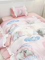 Aesthetic Kitty and Puppy Pink Ruffle Edge Flannel Bedding Duvet Cover Set Single Twin Queen Size