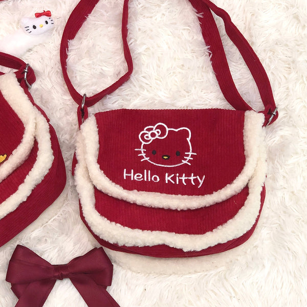 Hello Kitty and Kuromi Inspired Plush and Wool-Blend Crossbody Bag and Shoulder Bag