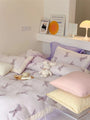 Purple Bunny Plush Edge Fleece Bedding Duvet Sheet Set Queen King Size