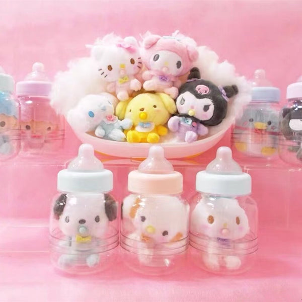 Sanrio Baby My Melody Kuromi Cinnamoroll with Pacifier Plushie in baby bottle charm