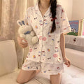 Hello Kitty Inspired White Button Front T-shirt and Shorts 2 PCs Pajama Set