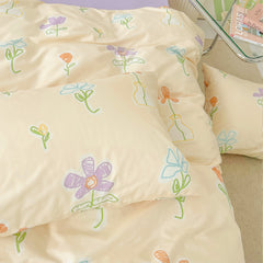 Artsy Aesthetic Flower Painting Purple and Cream Cotton Bedding