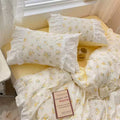 Pastoral Ruffle Edge Duvet Bedding Sheet Set Floral Girly White and Yellow Single Twin Queen Size