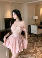 Aesthetic Princessy Pink Floral Cold Shoulder Bustier Corset Dress