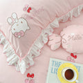 Hello Kitty Inspired Ruffle Edge Embroidered Pink Cotton Bedding Duvet Sheet Set Queen King Size