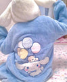 Cinnamoroll Inspired Embroidered On the Back Button Front Hooded Plush Night Gown Cute Kawaii